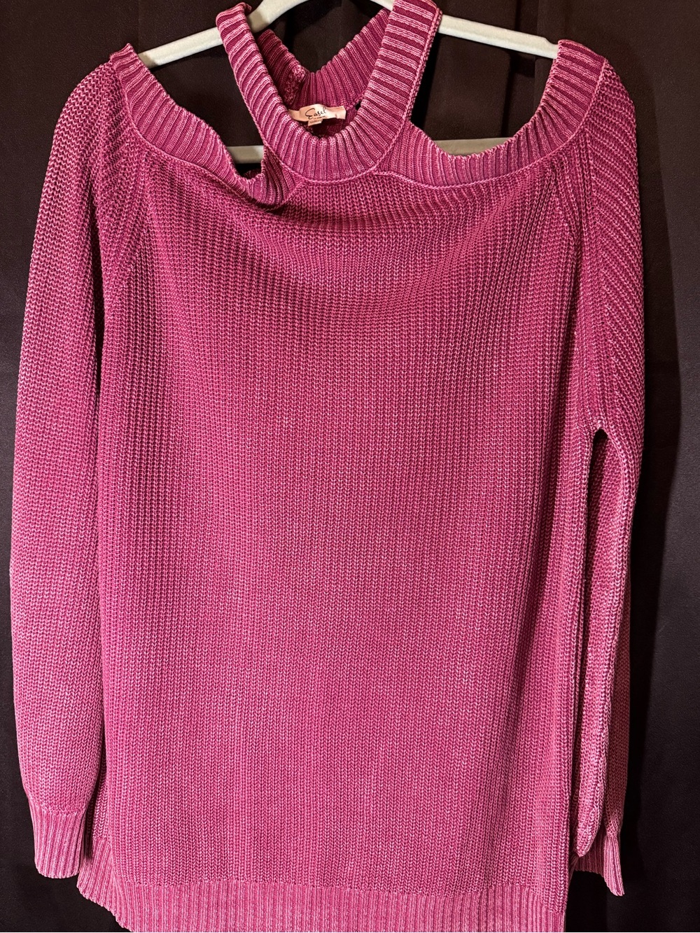 Easel Pink Cold-Shoulder Knit Sweater